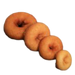 A picture comparing the four sizes of donuts made by the Lil' Orbits donut machines, ranging from mini to small to medium to large